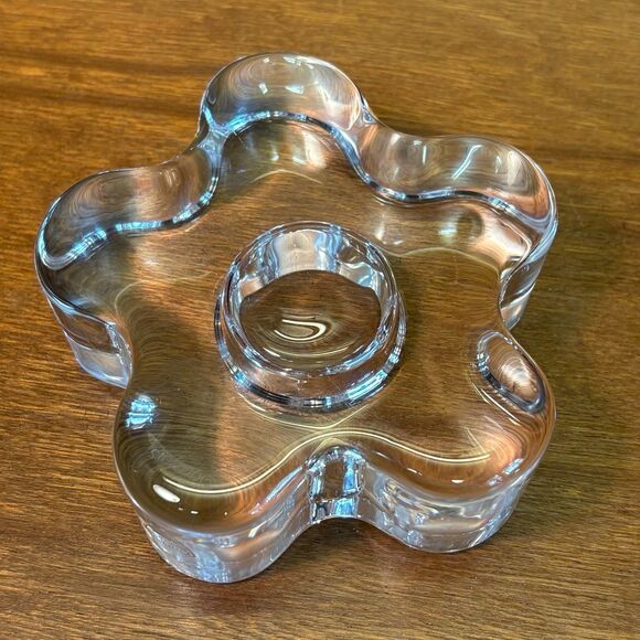 Orrefors Sweden Heavy Clear Crystal Glass "Daisy" Tealight Candle Holder, 4.5" - Picture 4 of 7